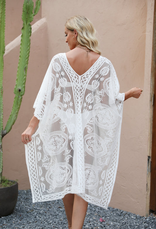 Sexy Elegant Lace Beach Cover Up for Women, Bathing Suit Cover Up, V-Neck Swimsuit Coverup for Poolside, Seaside and Party