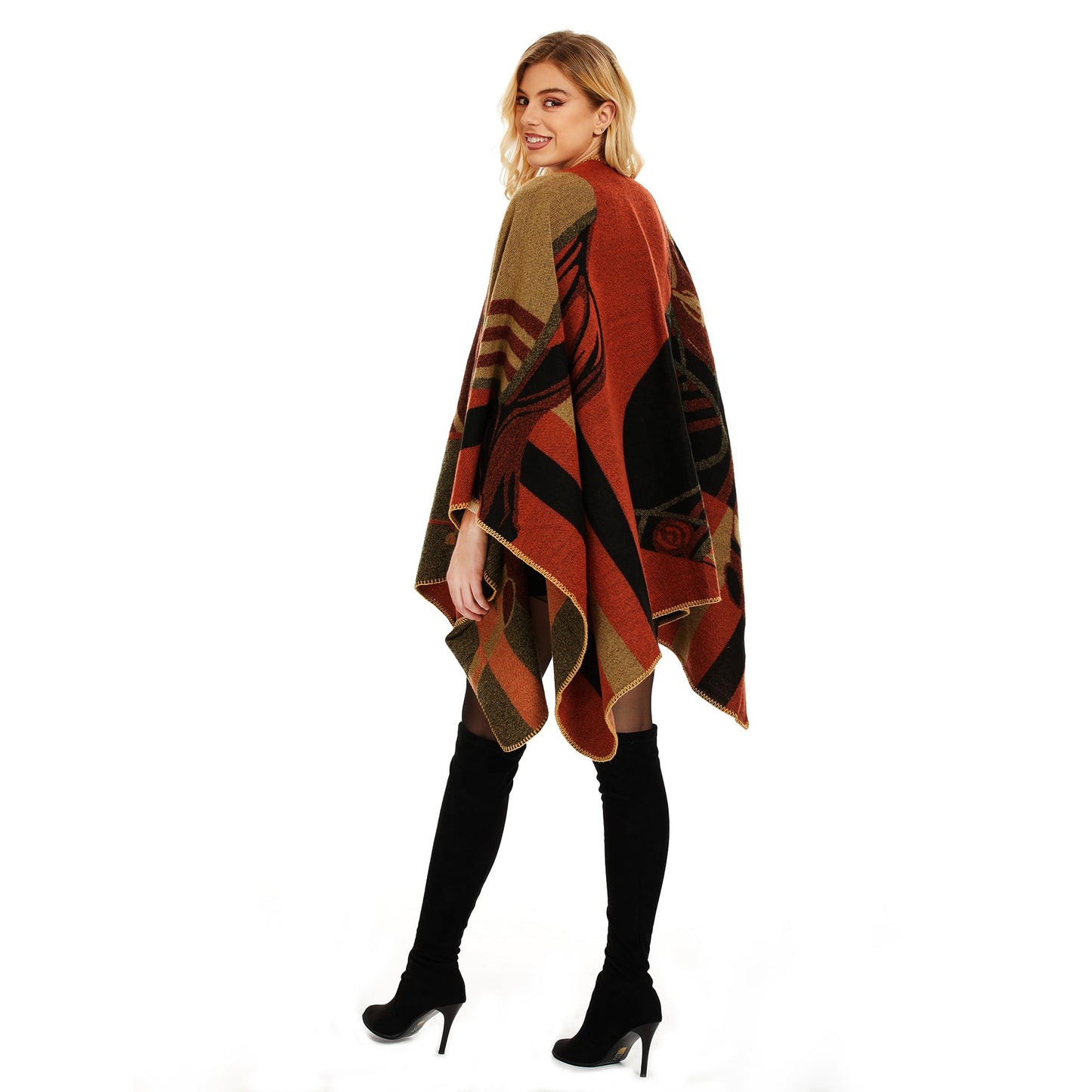 Shawl Wraps for Women, Elegant Knitted Cape Open Front Poncho Scarf Blanket Cardigan Coat for Spring, Autumn, and Winter