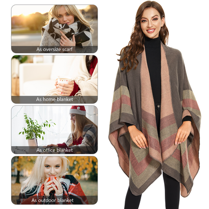 Shawl Wraps for Women, Elegant Knitted Cape Open Front Poncho Scarf Blanket Cardigan Coat for Spring, Autumn, and Winter