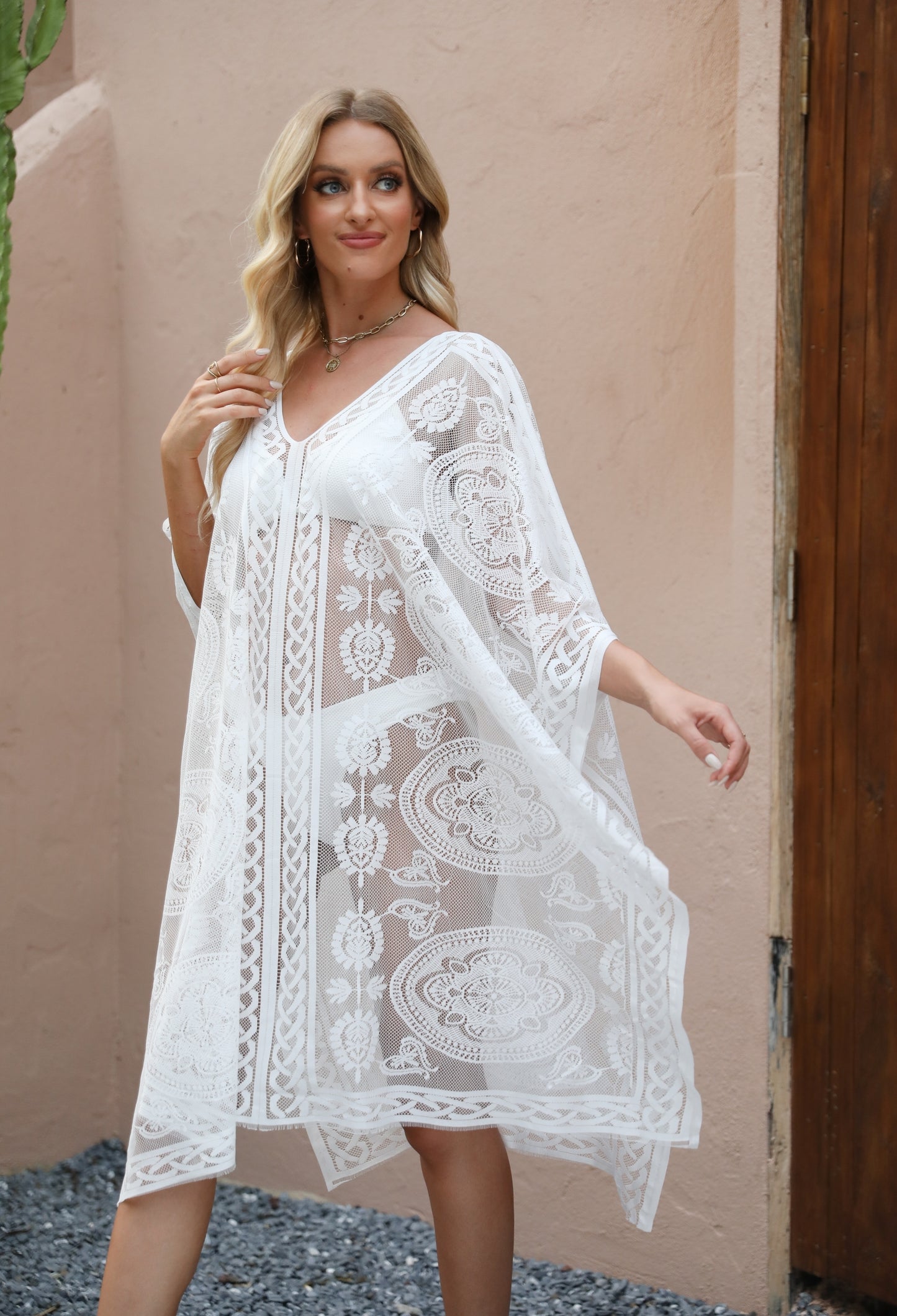 Sexy Elegant Lace Beach Cover Up for Women, Bathing Suit Cover Up, V-Neck Swimsuit Coverup for Poolside, Seaside and Party
