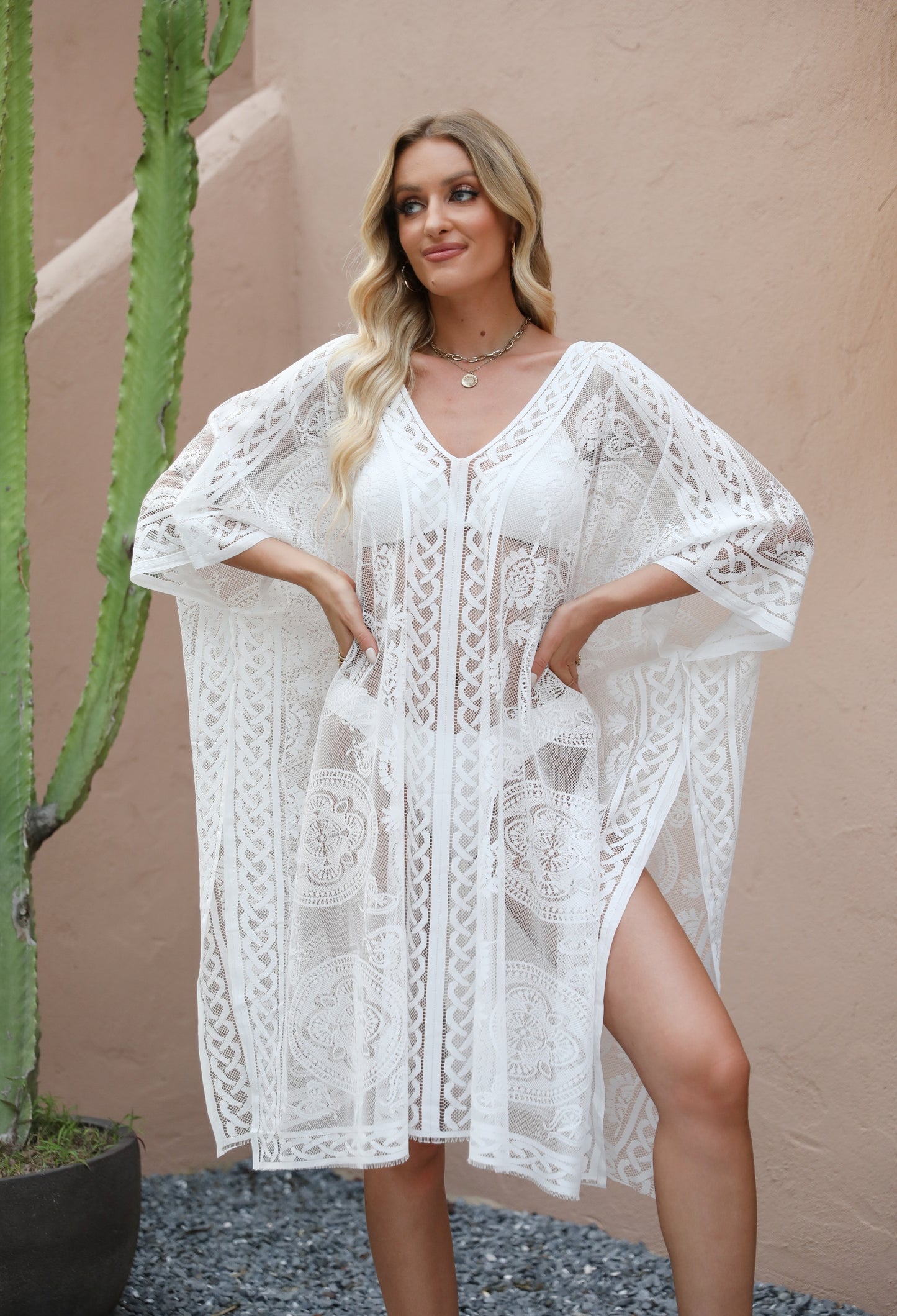 Sexy Elegant Lace Beach Cover Up for Women, Bathing Suit Cover Up, V-Neck Swimsuit Coverup for Poolside, Seaside and Party