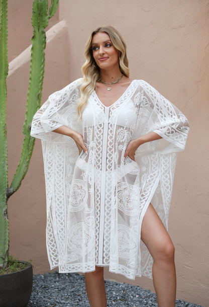 Sexy Elegant Lace Beach Cover Up for Women, Bathing Suit Cover Up, V-Neck Swimsuit Coverup for Poolside, Seaside and Party