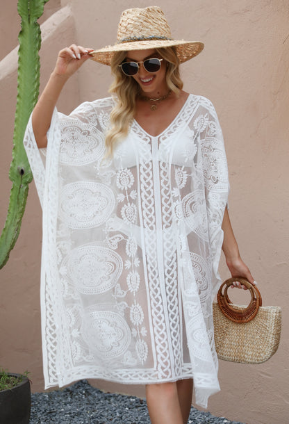 Sexy Elegant Lace Beach Cover Up for Women, Bathing Suit Cover Up, V-Neck Swimsuit Coverup for Poolside, Seaside and Party