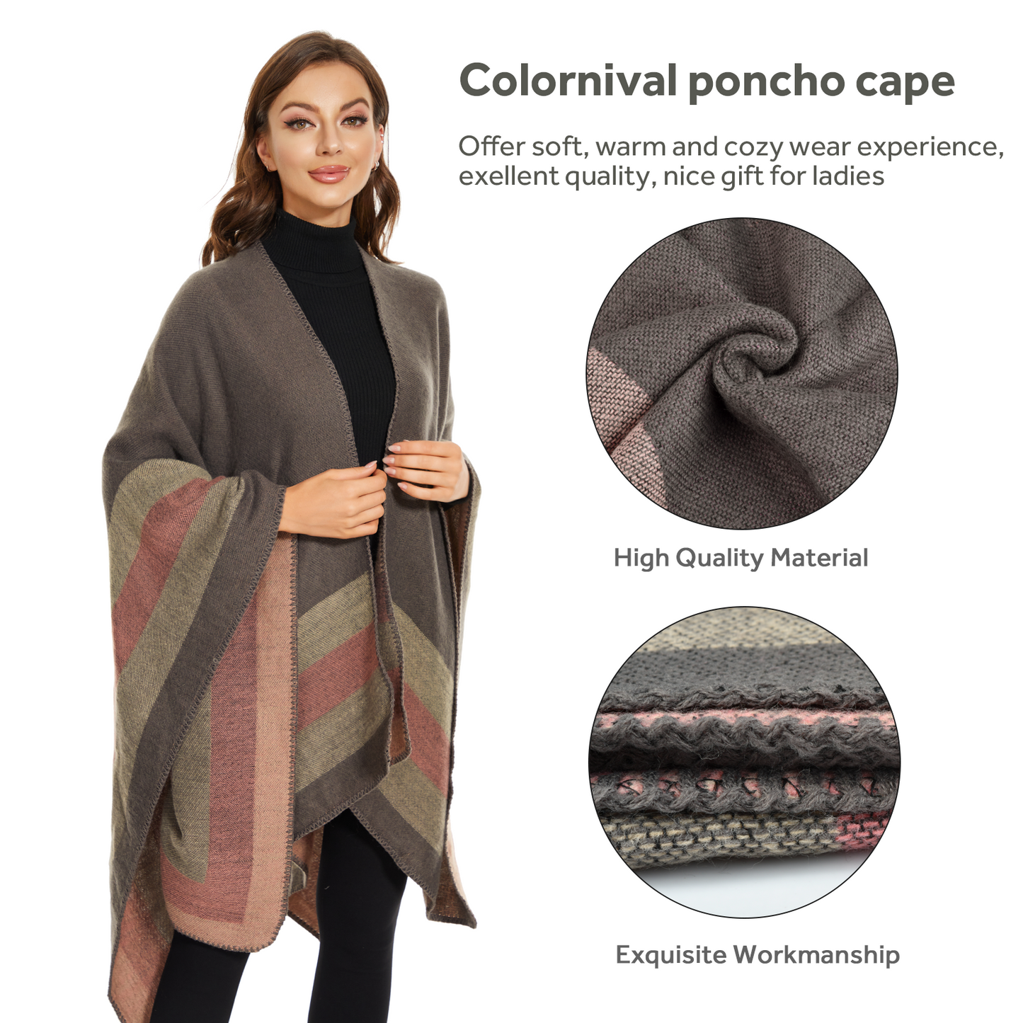 Shawl Wraps for Women, Elegant Knitted Cape Open Front Poncho Scarf Blanket Cardigan Coat for Spring, Autumn, and Winter