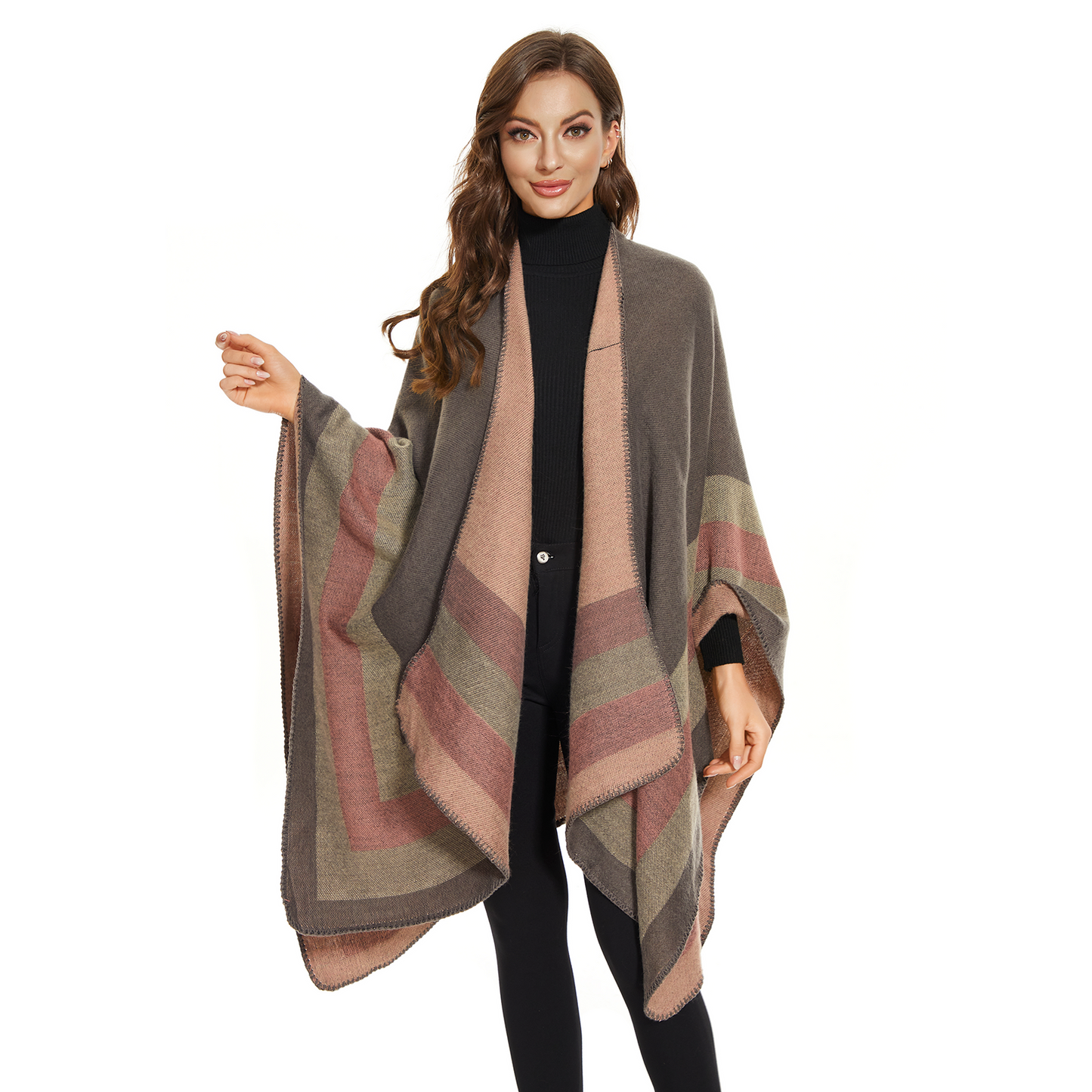 Shawl Wraps for Women, Elegant Knitted Cape Open Front Poncho Scarf Blanket Cardigan Coat for Spring, Autumn, and Winter