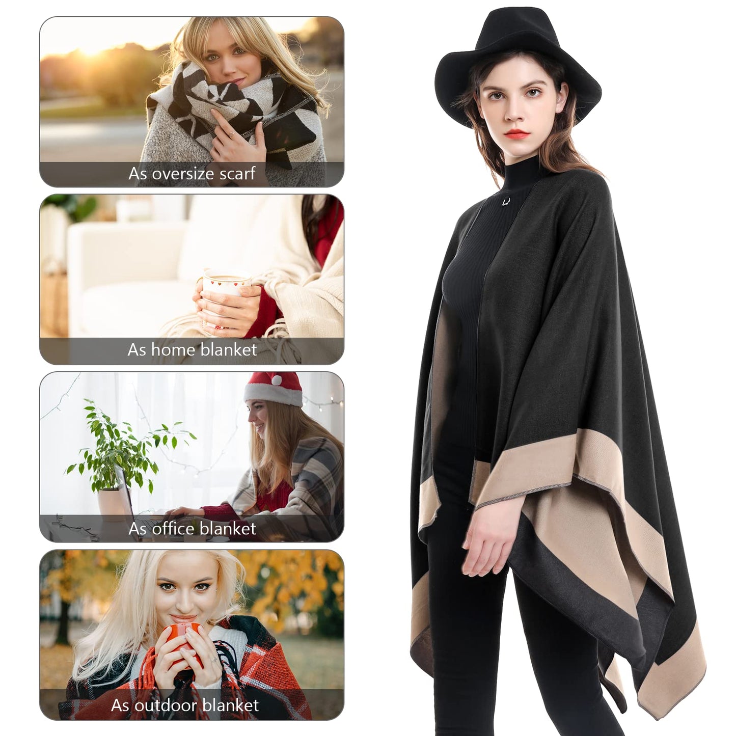 Shawl Wraps for Women, Elegant Knitted Cape Open Front Poncho Scarf Blanket Cardigan Coat for Spring, Autumn, and Winter