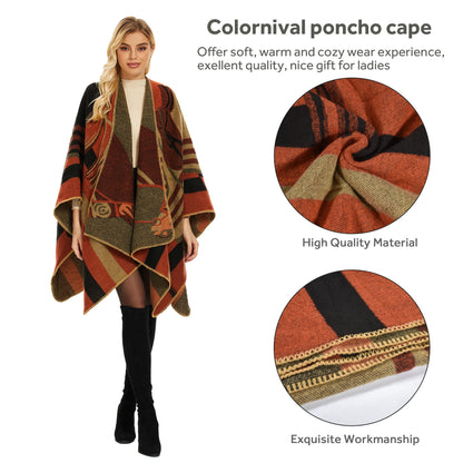 Shawl Wraps for Women, Elegant Knitted Cape Open Front Poncho Scarf Blanket Cardigan Coat for Spring, Autumn, and Winter