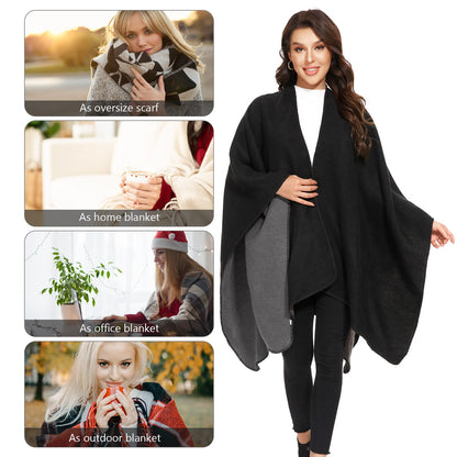Shawl Wraps for Women, Elegant Knitted Cape Open Front Poncho Scarf Blanket Cardigan Coat for Spring, Autumn, and Winter