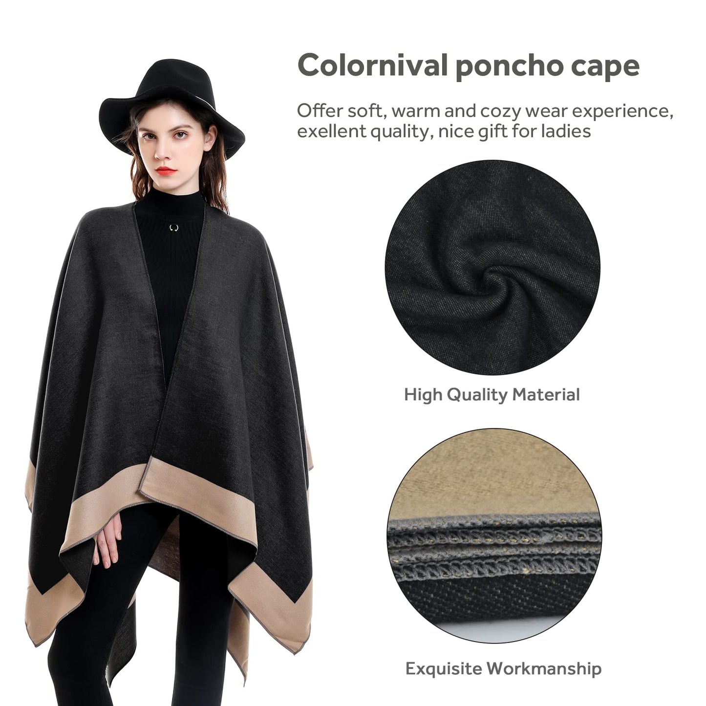 Shawl Wraps for Women, Elegant Knitted Cape Open Front Poncho Scarf Blanket Cardigan Coat for Spring, Autumn, and Winter