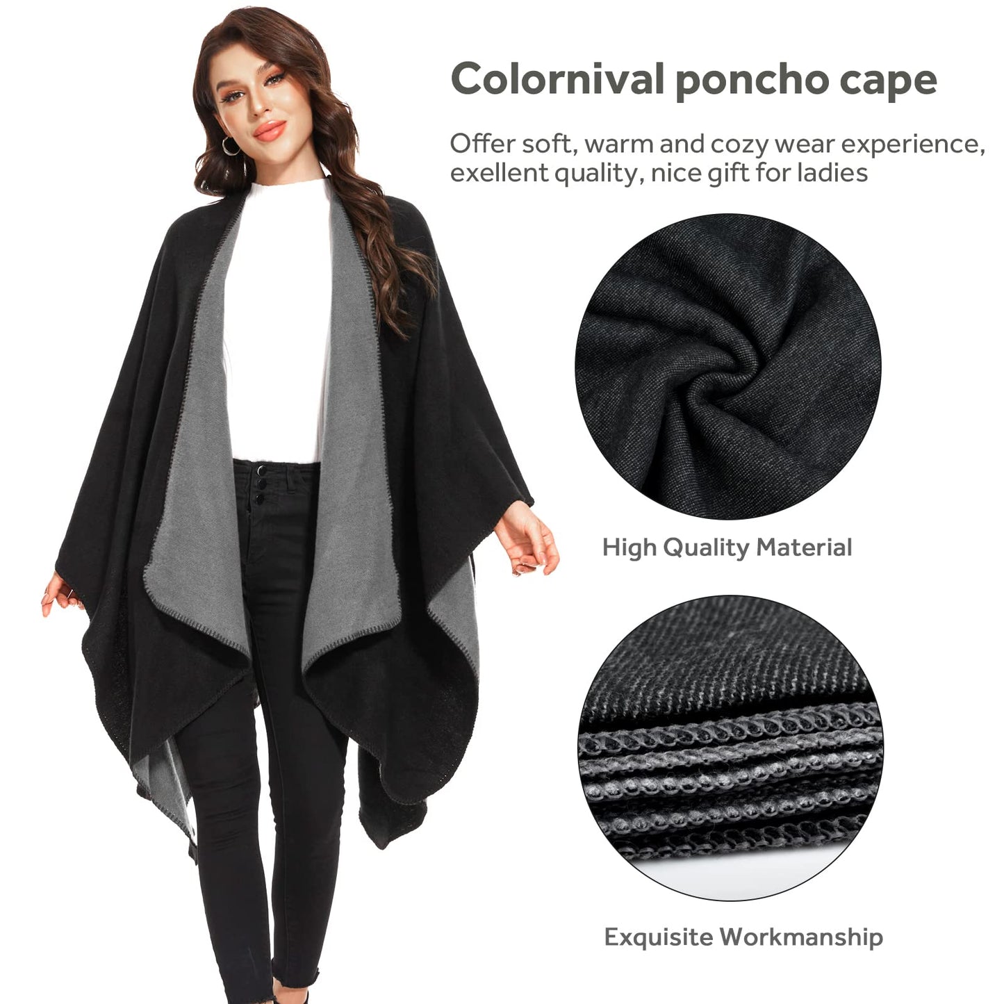 Shawl Wraps for Women, Elegant Knitted Cape Open Front Poncho Scarf Blanket Cardigan Coat for Spring, Autumn, and Winter