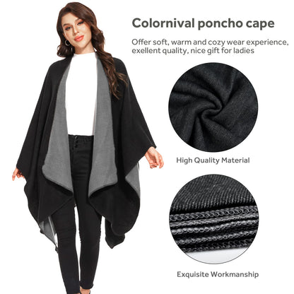 Shawl Wraps for Women, Elegant Knitted Cape Open Front Poncho Scarf Blanket Cardigan Coat for Spring, Autumn, and Winter