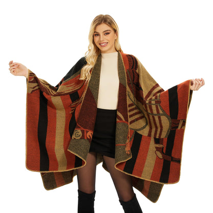 Shawl Wraps for Women, Elegant Knitted Cape Open Front Poncho Scarf Blanket Cardigan Coat for Spring, Autumn, and Winter