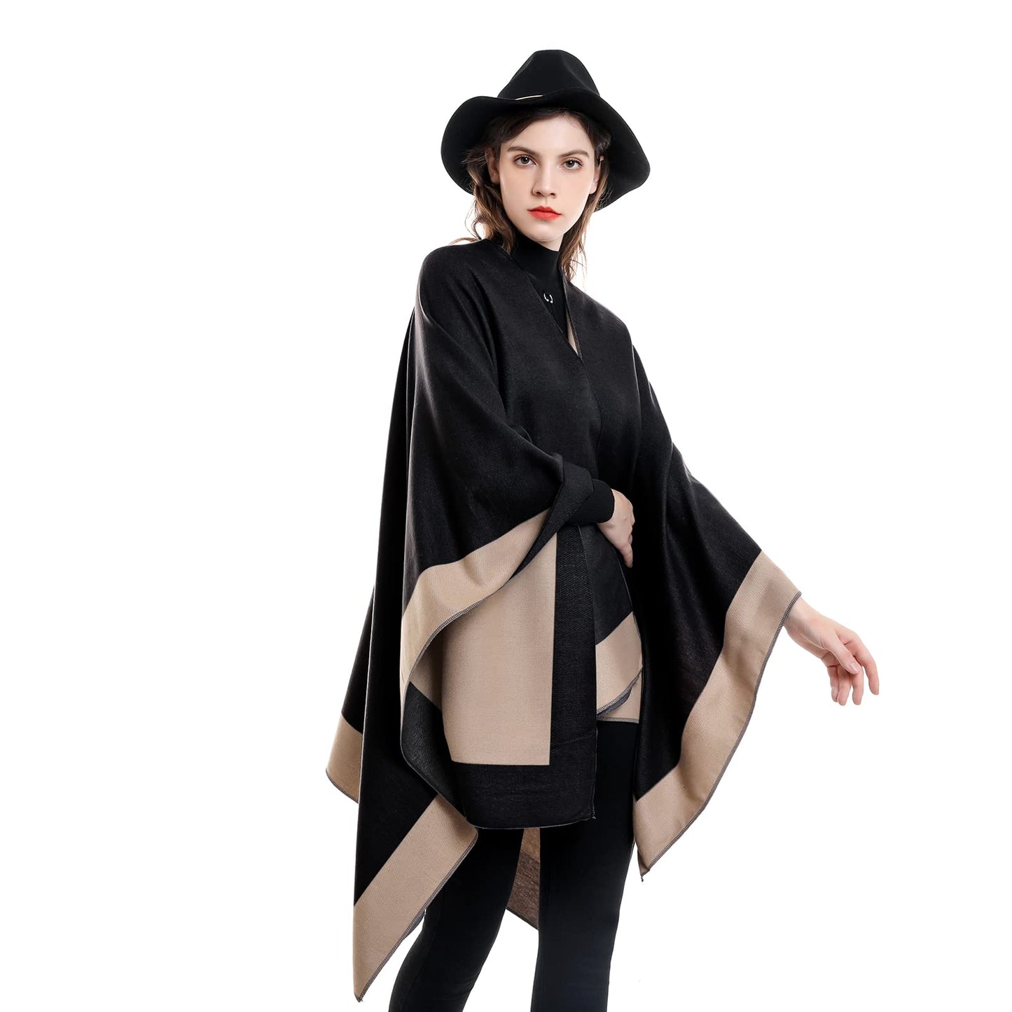 Shawl Wraps for Women, Elegant Knitted Cape Open Front Poncho Scarf Blanket Cardigan Coat for Spring, Autumn, and Winter