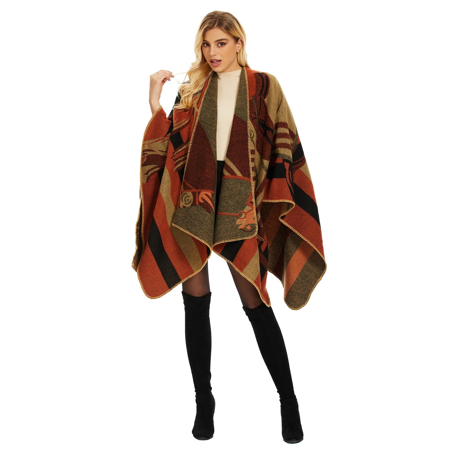 Shawl Wraps for Women, Elegant Knitted Cape Open Front Poncho Scarf Blanket Cardigan Coat for Spring, Autumn, and Winter