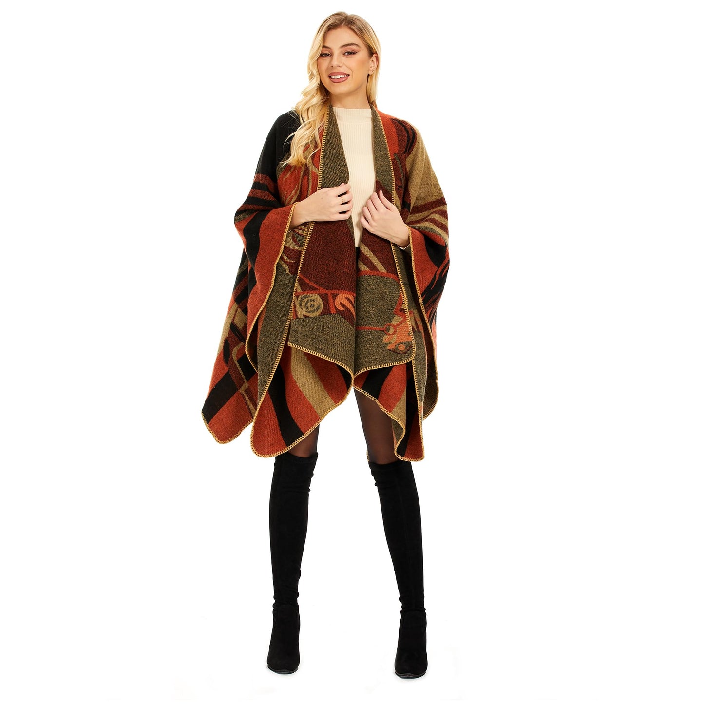 Shawl Wraps for Women, Elegant Knitted Cape Open Front Poncho Scarf Blanket Cardigan Coat for Spring, Autumn, and Winter