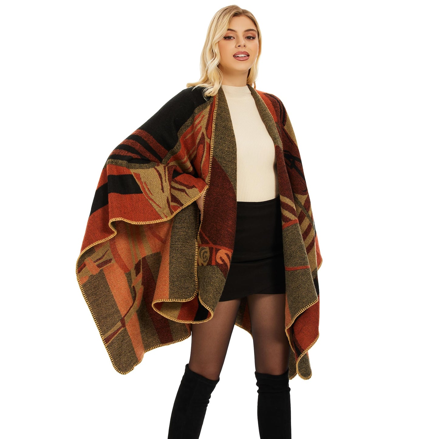 Shawl Wraps for Women, Elegant Knitted Cape Open Front Poncho Scarf Blanket Cardigan Coat for Spring, Autumn, and Winter